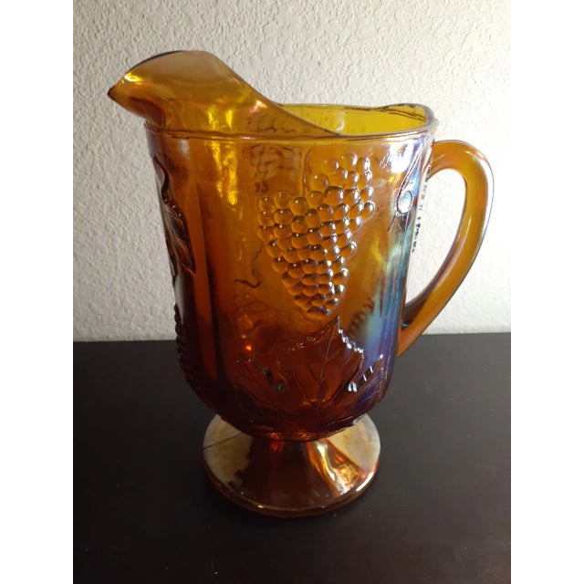 1970 Indiana Glass Marigold Carnival Glass Grape Pattern Large Pitcher For Sale In Dallas - Image 6 of 8
