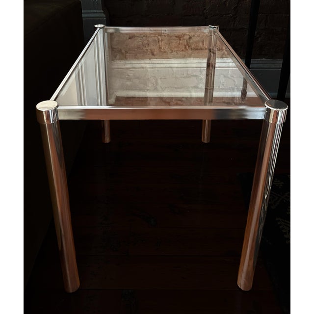 Modern Pair of Vintage Milo Baughman Style Tubular Chrome and Glass Side Tables For Sale - Image 3 of 5