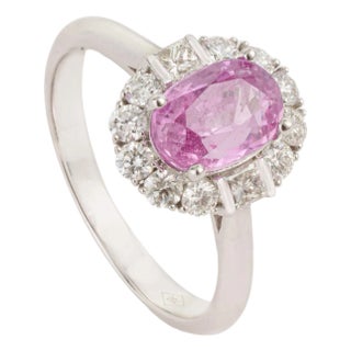 1.94ct Pink Sapphire Diamond Oval Engagement Ring for Her Size 8 in 18k Solid Gold For Sale