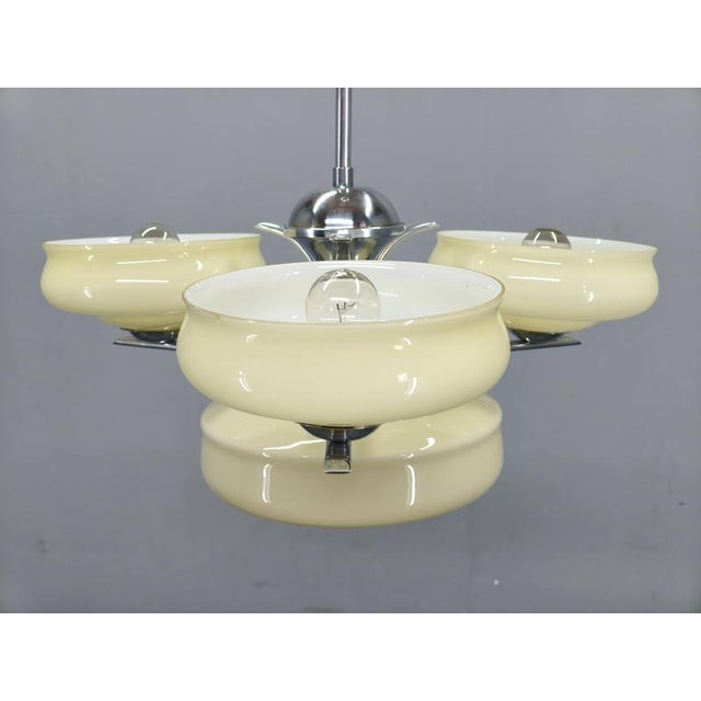Bauhaus Bauhaus Chandelier in Milk Glass and Chrome, 1930s For Sale - Image 3 of 12