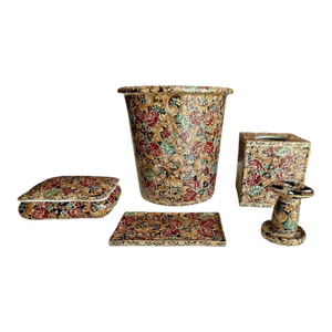 Chinese Bathroom Accessory Set Floral Porcelain Vintage