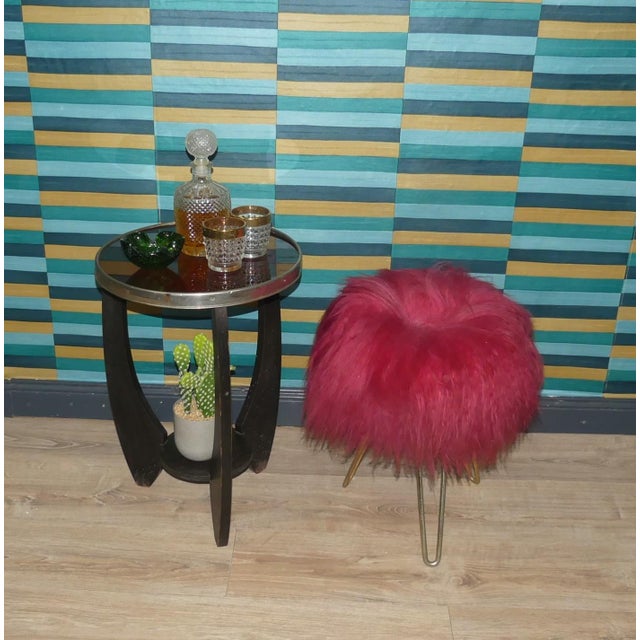 Red Long-Hair Flokati Fur Stool with Brass Hairpin Legs, 1950s For Sale - Image 10 of 10