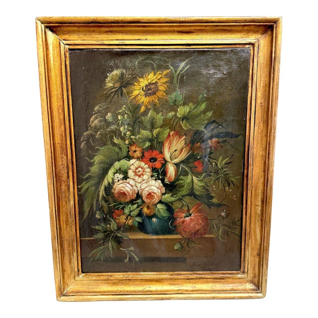 Antique Dutch Floral Still Life Signed “A. van Sijnkens”, 19th C or Older For Sale