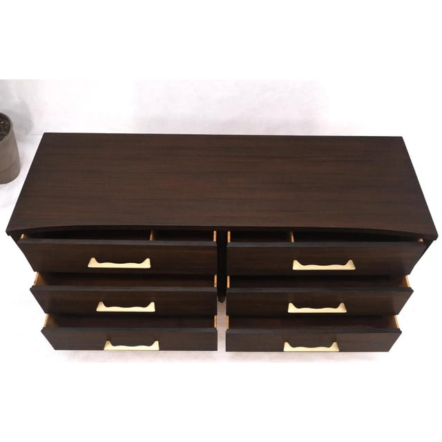 Concave Front Sculptural Profile Large Pulls 6 Drawers Restored Espresso Dresser For Sale - Image 12 of 13
