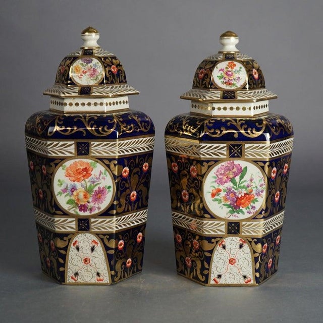 Late 19th Century Pair of Antique Royal Crown Derby Porcelain Floral Decorated Lidded Urns C1890 For Sale - Image 5 of 9