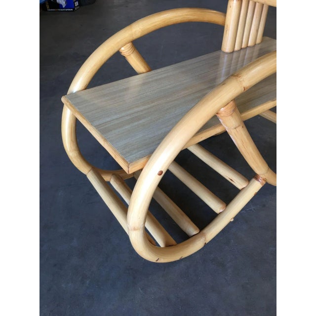 1930s Restored 3/4 Round Pretzel Rattan Side Table With Two-Tier Formica Tops For Sale - Image 10 of 10