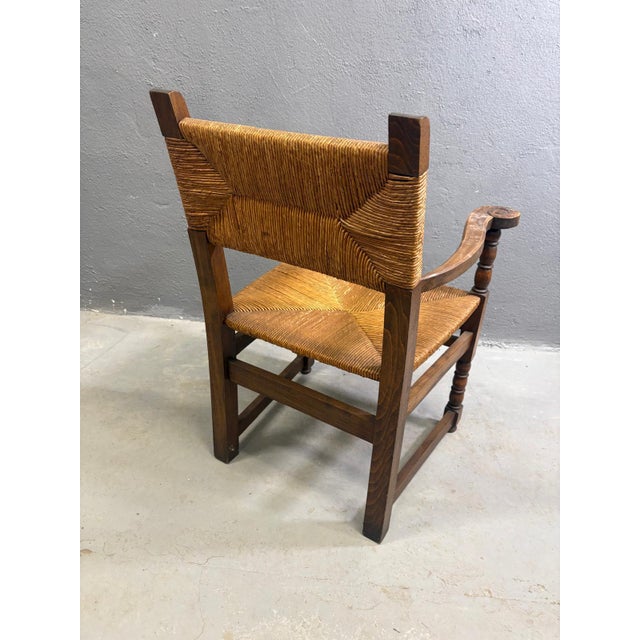 1960s Rustic Rush-Woven Wooden Armchair, 1970s For Sale - Image 5 of 6