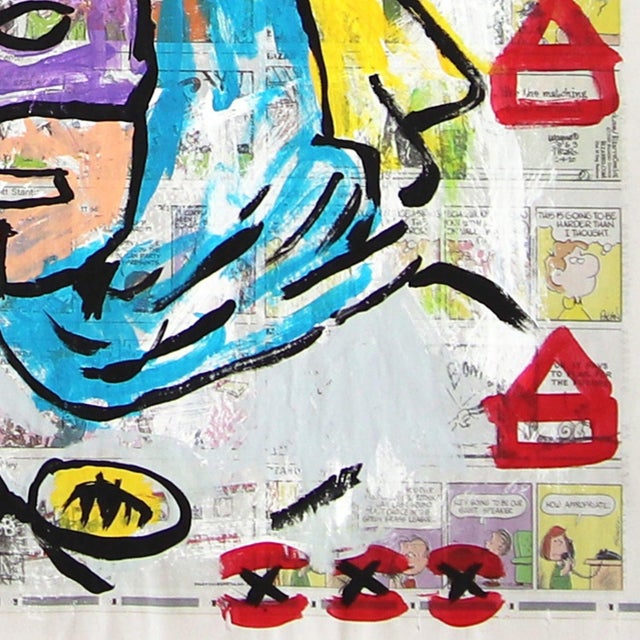 Dynamic Duo - Original Comic Pop Art Acrylic Painting on La Times Newspaper For Sale In Los Angeles - Image 6 of 6