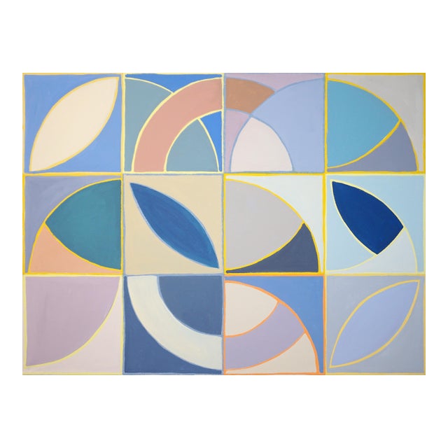 2026, Geometric Minimalism Painting on Canvas, Art Deco Skyline, Pastel Tones Acrylic by Natalia Roman For Sale