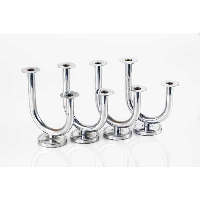 Chase Brass and Copper Company Art Deco Taurex Chrome Candlestick Holders by Walter Von Nessen for Chase For Sale - Image 4 of 16