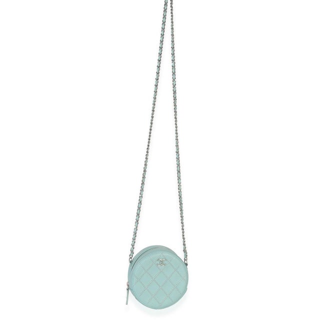 Green Teal Ultimate Stitch Lambskin Round Clutch On Chain For Sale - Image 8 of 9