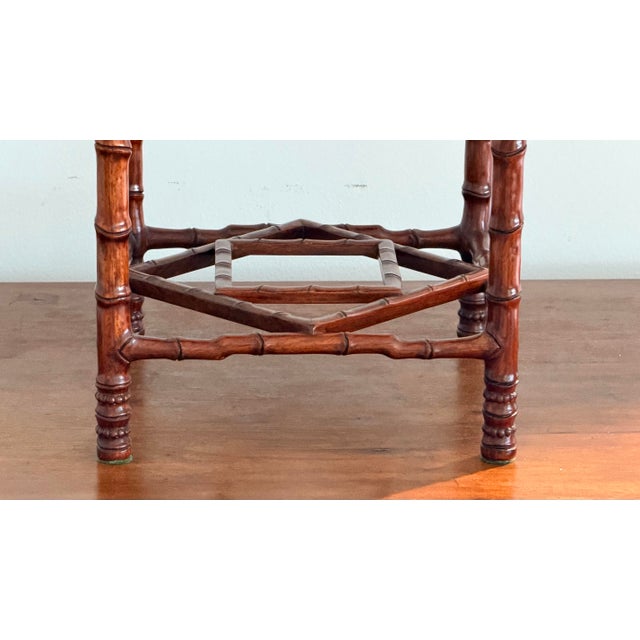 1920s Petite Chinese Chippendale Hardwood Faux Bamboo Drinks Table For Sale - Image 5 of 15
