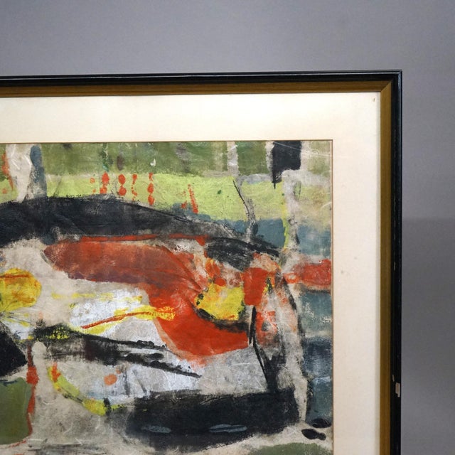 Green Mid Century Modern Mixed Media Abstract “Bayou” Painting By D. Hoyt, Mid-20th Century, Framed For Sale - Image 8 of 10