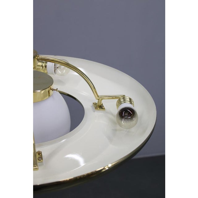 1930s Art Deco Brass Pendant Light with White Glass, Czechoslovakia, 1930s For Sale - Image 5 of 13