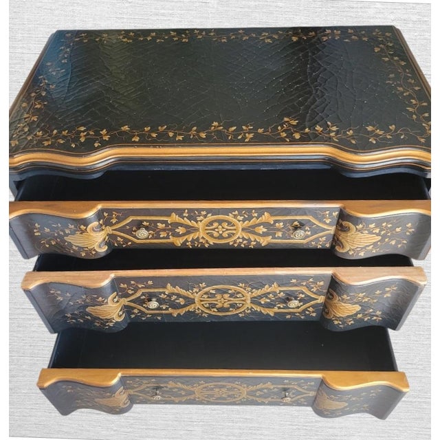 Black Vintage Black Gold Versace Baker Style Chinoiserie Oversized 3 Drawer Commode Chest of Drawers For Sale - Image 8 of 18