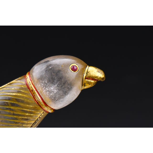 18th Century Mughal Ottoman Solid Rock Crystal Carved Bird Dagger Handle With Rubies For Sale - Image 4 of 6
