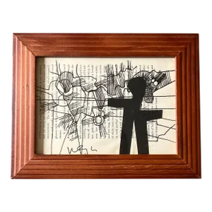 Contemporary Original Wayne Cunningham Abstract Ink Drawing / Collage