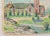 1950s 50s Swedish Folk Art Oil Pastel Painting, Church in Pink, Sky Blue, Purple & Spring Green For Sale - Image 5 of 10