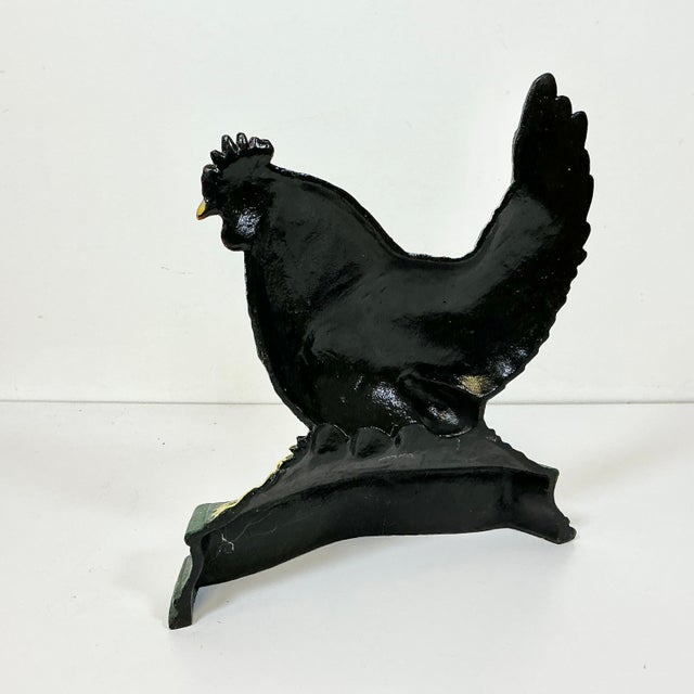 1950s Americana Arts & Crafts Farmhouse Cast Iron Hen, Chick & Eggs Doorstop For Sale - Image 11 of 13