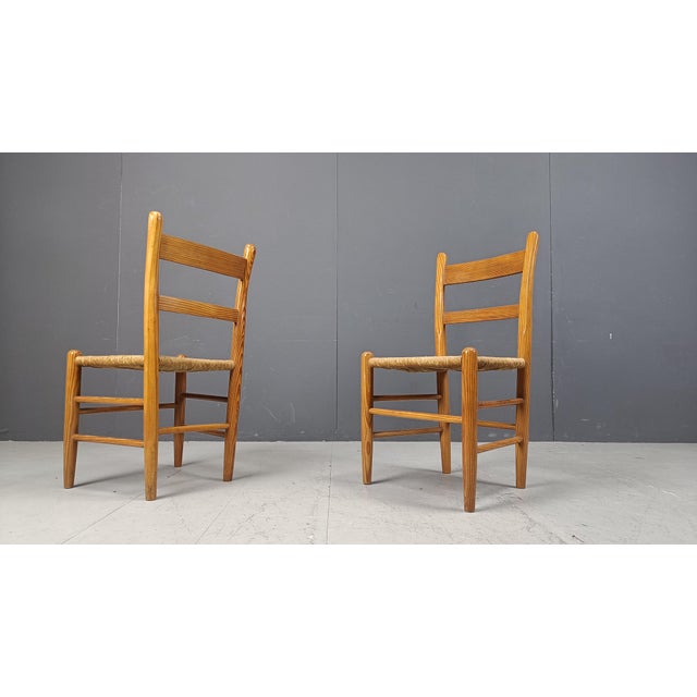 Mid-Century Oak and Wicker Dining Chairs, 1970s, Set of 4 For Sale - Image 4 of 12