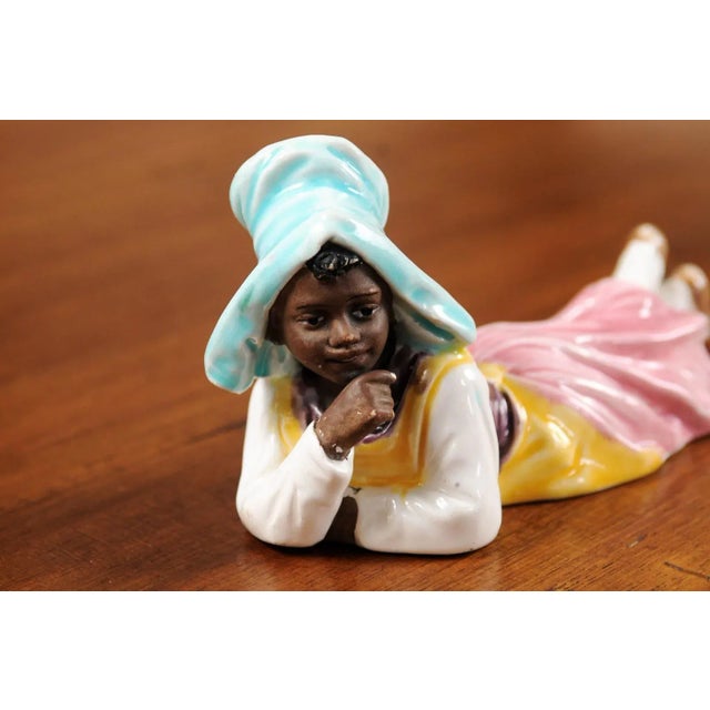 English Vintage Petite English Porcelain Figurine Depicting a Young Girl Laying on the Ground For Sale - Image 3 of 13