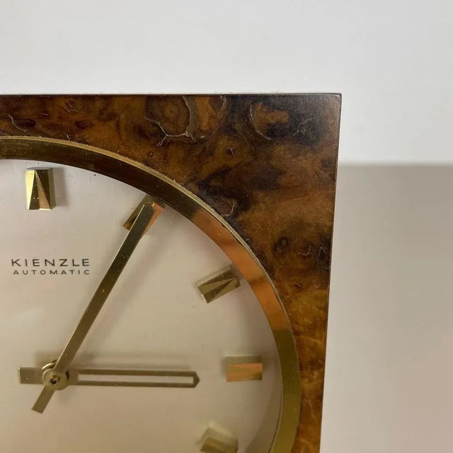 Hollywood Regency Brass & Walnut Table Clock from Kienzle, Germany, 1960s For Sale - Image 6 of 18