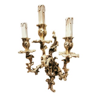 Antique Three-Light Bronze Wall Lamp, 1890s For Sale