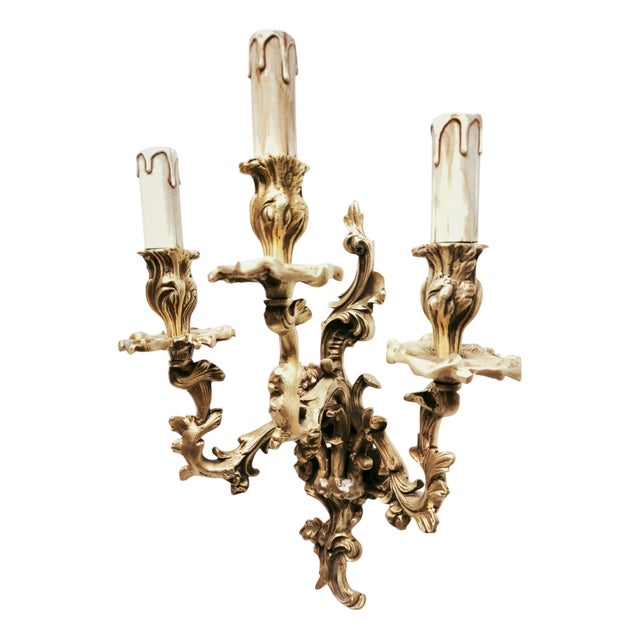 Antique Three-Light Bronze Wall Lamp, 1890s For Sale
