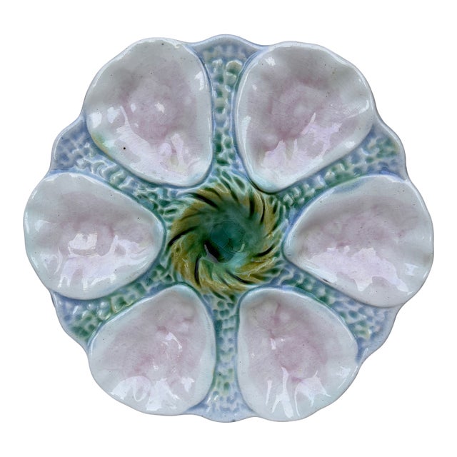 French Majolica Oyster Plate Orchies, Circa 1900 For Sale