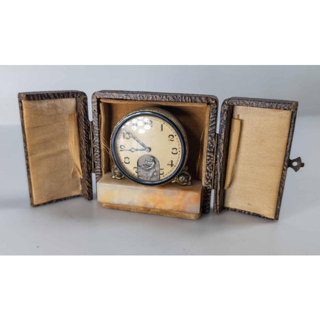 Art Deco 20th Century Art Deco Style Miniature Swiss Desk Clock "Le Petite Forgeron" Attributed to Fabr Suisse For Sale - Image 3 of 9