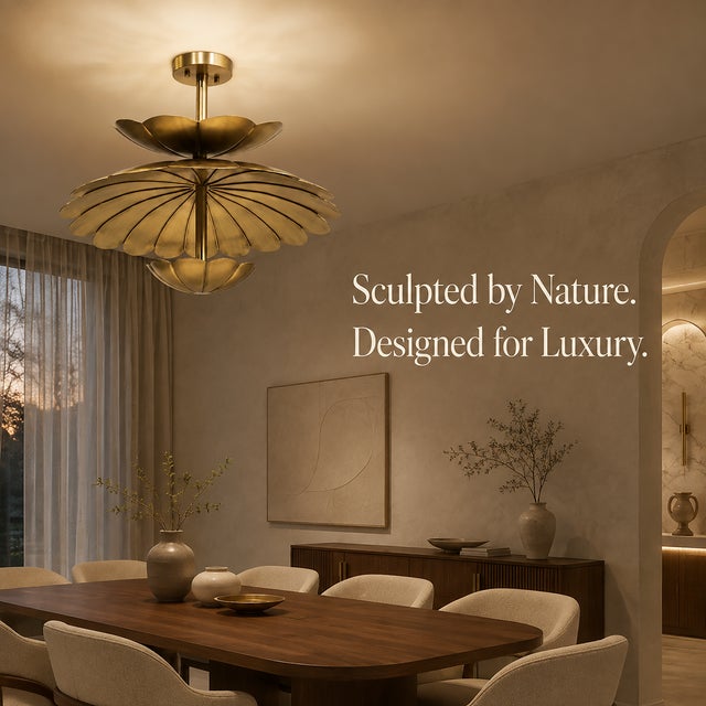 Handmade Brass Lotus Flush Mount Ceiling Light, Antique Floral Fixture For Sale - Image 11 of 12