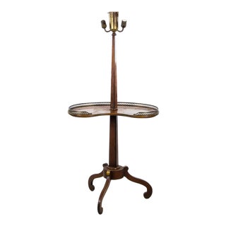 Antique English Wood and Brass 3 Light Table Floor Lamp For Sale