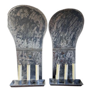 Pair of Late 20th Century Distressed Tin Sconces For Sale