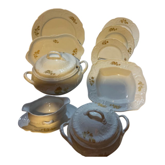 New 1980s Exquisite Porcelain With Gold Roses by Rosenthal. - 79 Piece For Sale