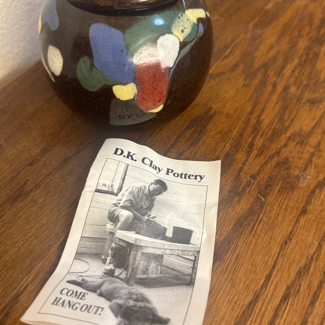 1980s Mid-Century Hand-Painted Studio Art Pottery Lidded Jar For Sale - Image 5 of 5
