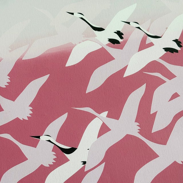 Pink Cranes Original Serigraph For Sale - Image 4 of 11