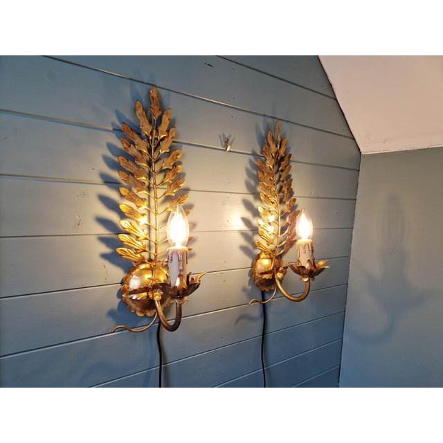 Hollywood Regency Italian Wall Sconces in Gilt Metal, 1970s, Set of 2 For Sale - Image 12 of 13