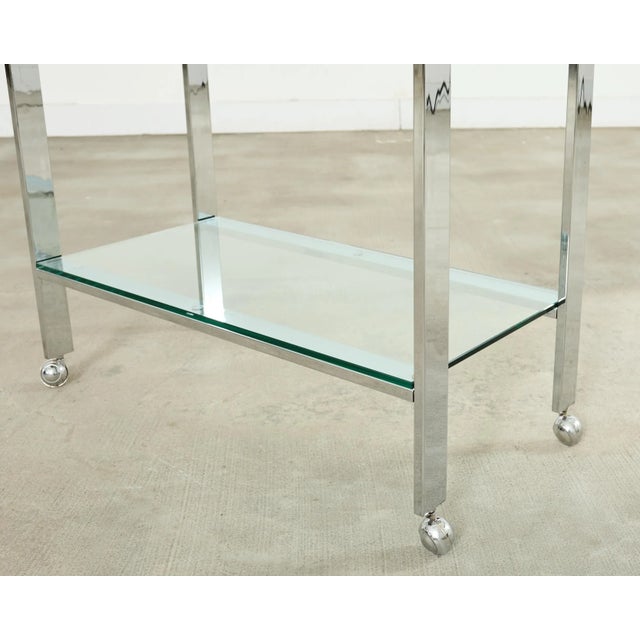 Milo Baughman Style Mid-Century Chrome Two Tier Bar Cart For Sale - Image 9 of 17