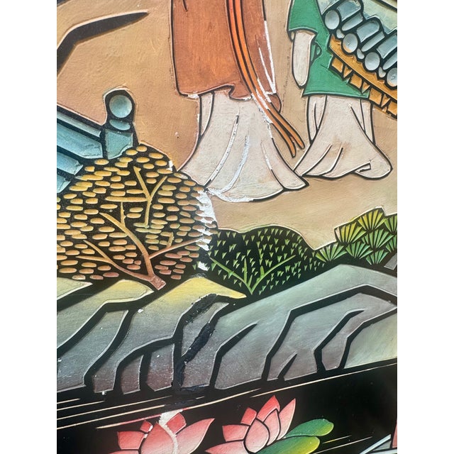 Chinoiserie Vintage Chinese Six-Panel Coromandel-Style Folding Screen For Sale - Image 3 of 7