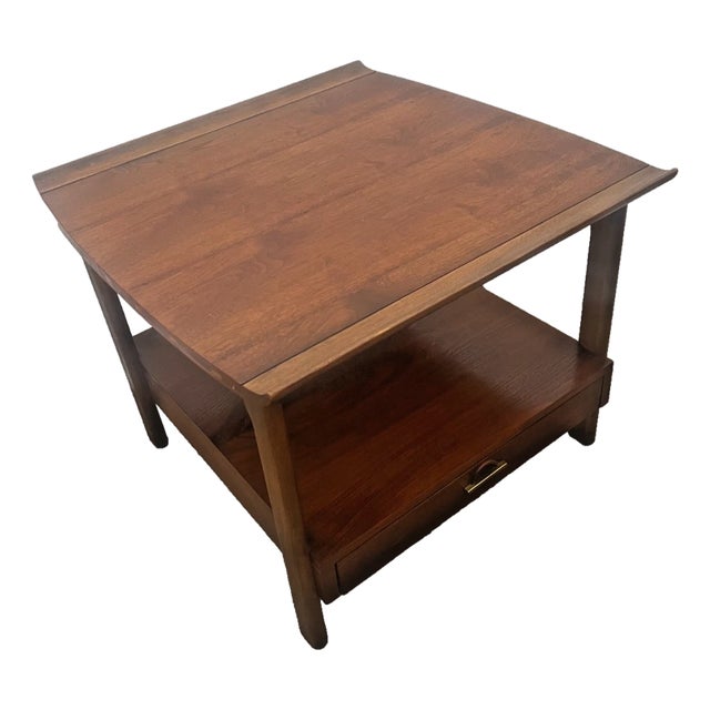 1960s Danish Mid Century Modern Lane Side Table, Nightstand, Bottom Drawer and Shelf For Sale