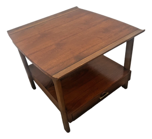 1960s Danish Mid Century Modern Lane Side Table, Nightstand, Bottom Drawer and Shelf