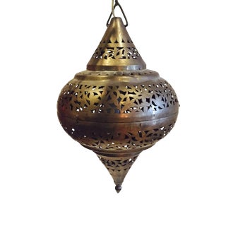 1960s Vintage Pierced Brass Pendant Hanging Swag Lantern For Sale