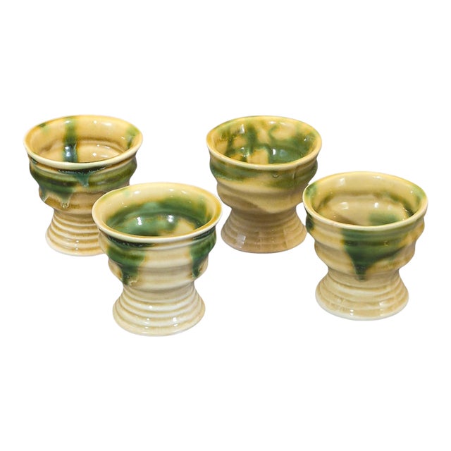 Vintage Stoneware Rustic Set of Four Pedestal Cups "Retos Irish Country Pottery" - Set of 4 For Sale