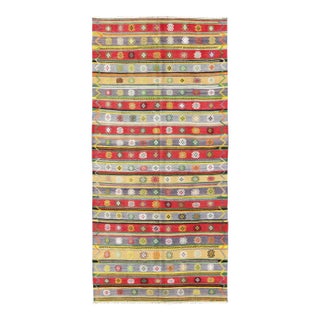 Mid 20th Century Colorful Large Turkish Kilim Carpet With Striped Geometric Shapes Design For Sale