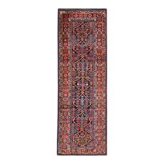 1930s Blue Navy Diamond Tribal Antique N.W.Persian Rug 3' 4" X 10' 3" Handknotted Wool Carpet For Sale