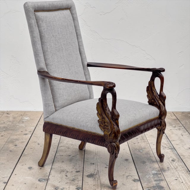 19th-C. Italian Neo-Classical Style Walnut Swan Form Bergere Chair For Sale - Image 11 of 12