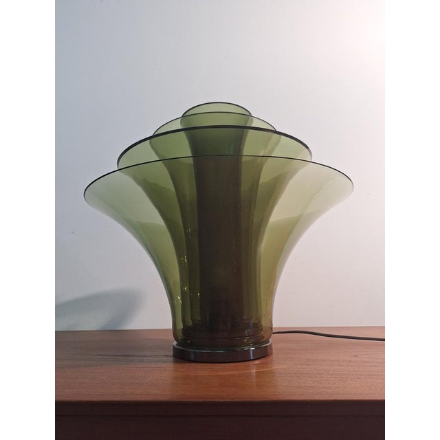 Table Lamp Petal Model with 4 Green Glasses and Floral Motifs from Murano For Sale - Image 12 of 12