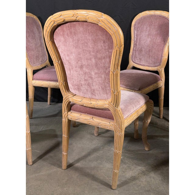 Mauve c.1970's Carved Florentine Faux Bois Italian Dining Chairs in Velvet, Attributed to Chelini - Set of 6 For Sale - Image 8 of 16