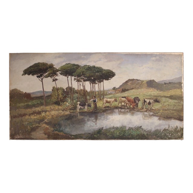 Giron, Bucolic Landscape, 20th Century, Oil Painting on Canvas For Sale