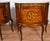 1930s Pair French Louis XV Walnut Satinwood Inlay & Marble Top Nightstands / Small Commodes For Sale - Image 4 of 18